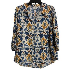 Woman's L Artsy Linen Lightweight Coastal Blouse Casual